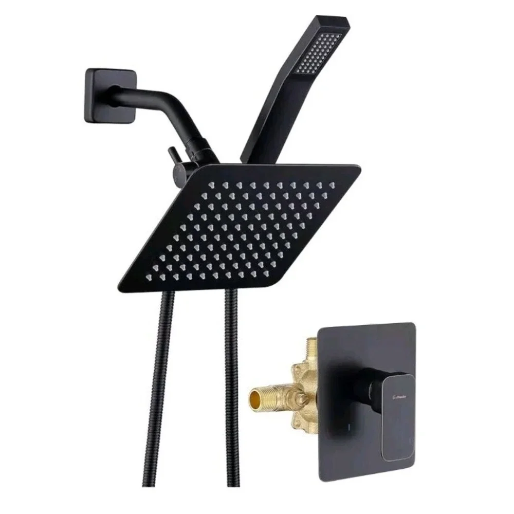 Shower System 10 in. Square Rainfall 1-Spray in Satin Black
